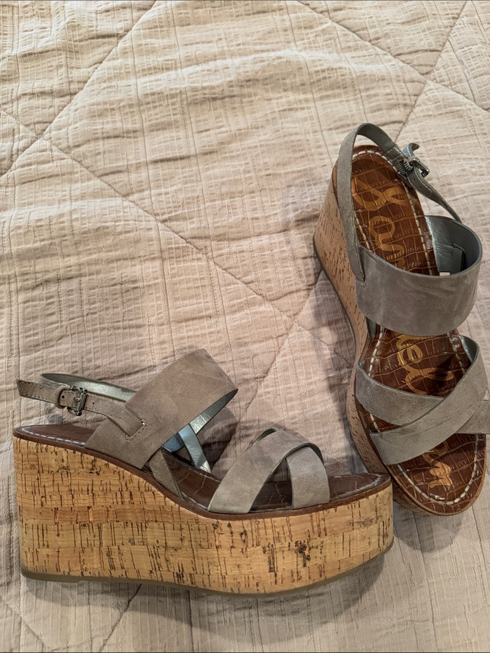 Sam Edelman Gray Suede Crisscross Wedge Sandals - Picture 2 of 6